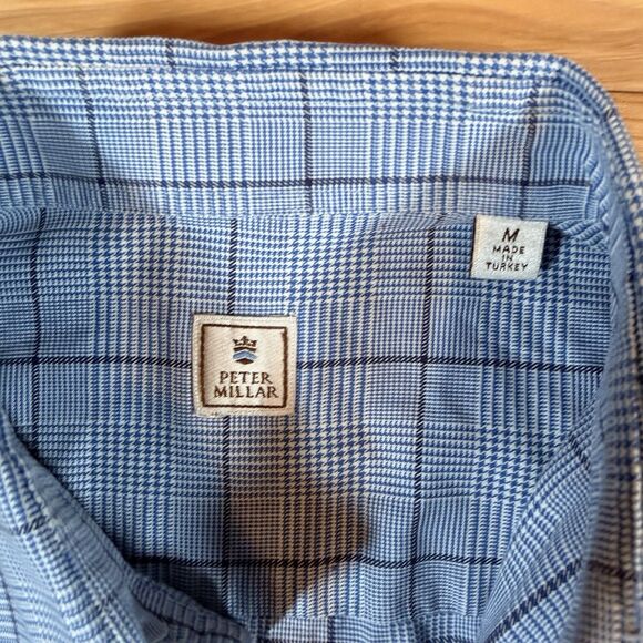 Peter Millar Mens Size Medium Blue Plaid Long Sleeve Button Up/Dress Shirt - Picture 2 of 5